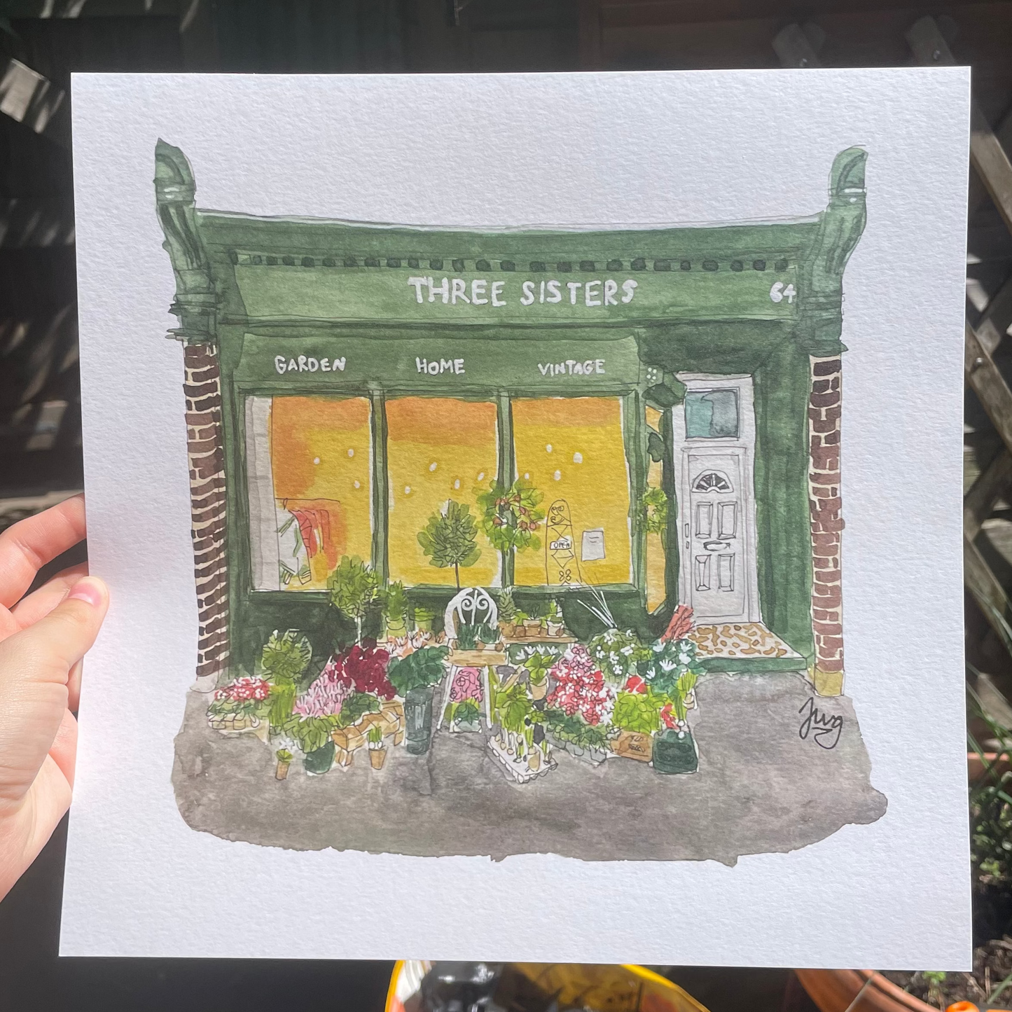 Three Sisters Flower Shop Print 11.8 x 11.8 inch / 30cm x 30cm